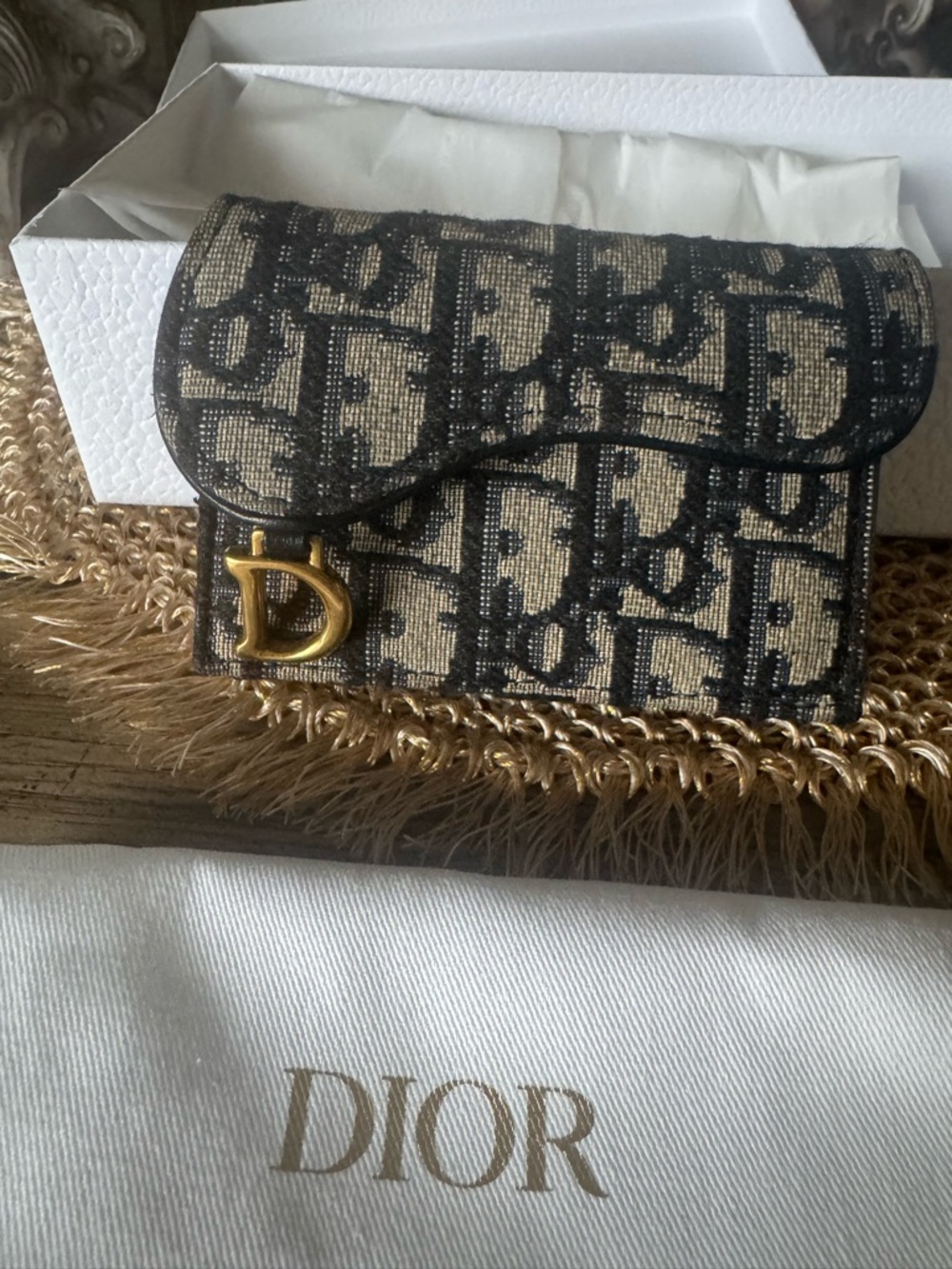 DIOR Saddle Jasmine Gusset Card Holder Blue Dior Oblique Canvas Blue - LIKE NEW